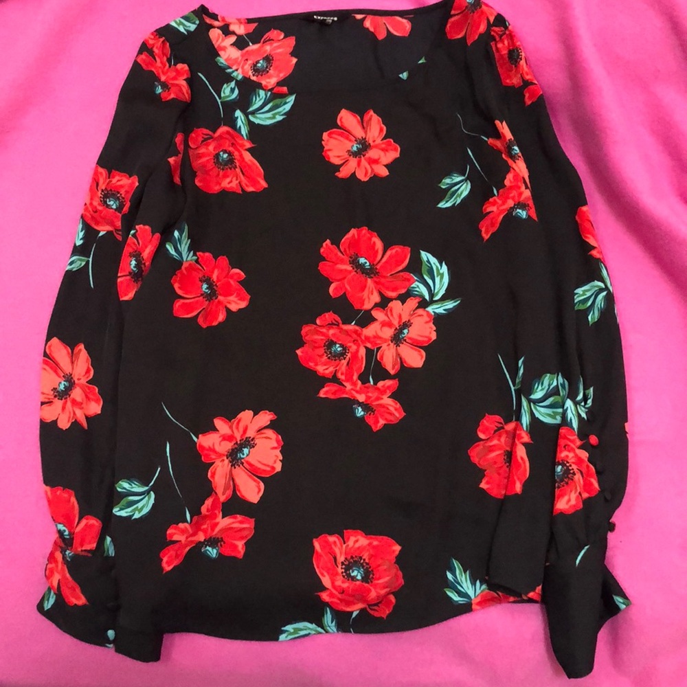 Black with red floral blouse